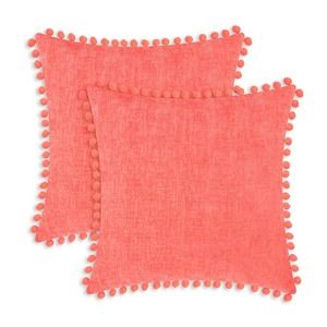 CaliTime Throw Pillow Cases Pack of 2 Chenille Cushion Covers with Pom Poms
